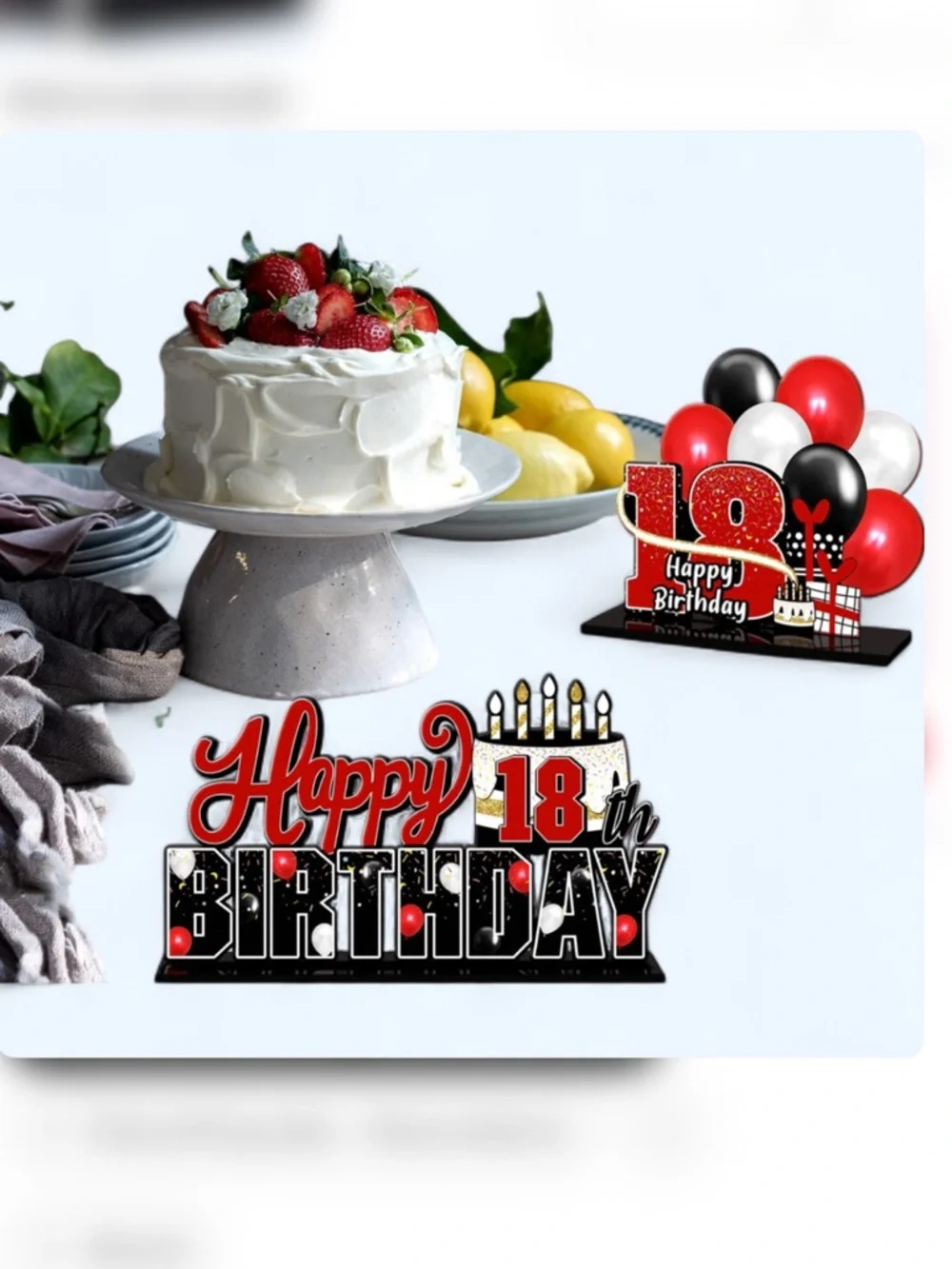 Happy 18th Birthday Table Centerpiece Decoration - Red, Black & White